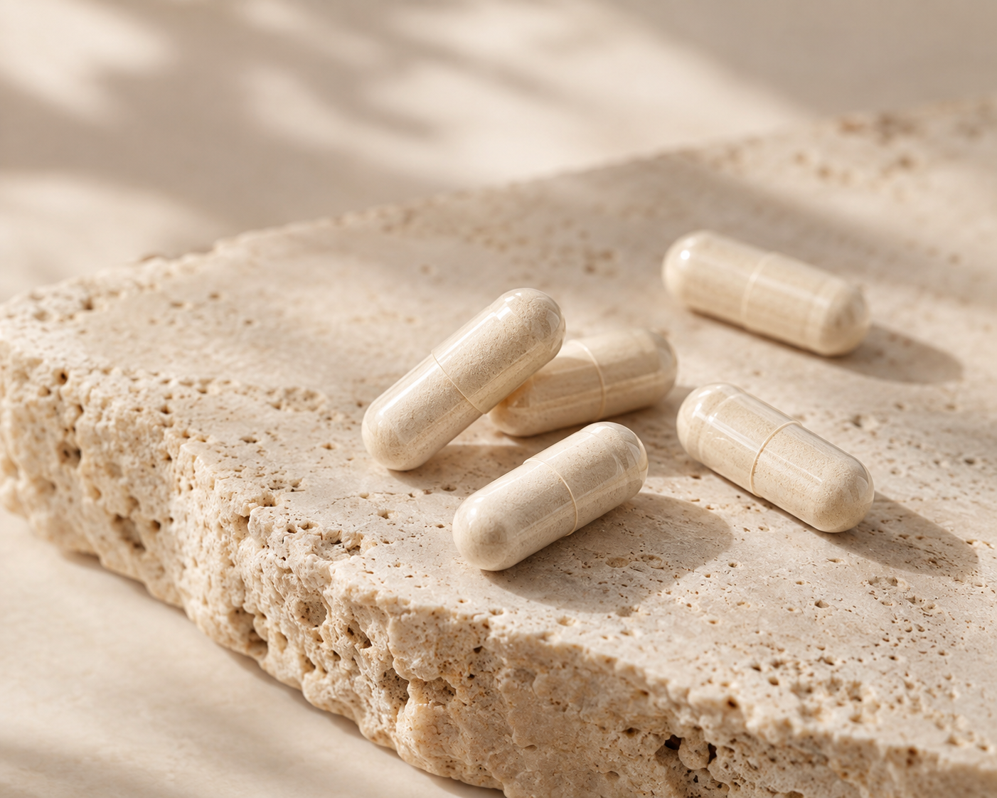Capsules on a stone slab